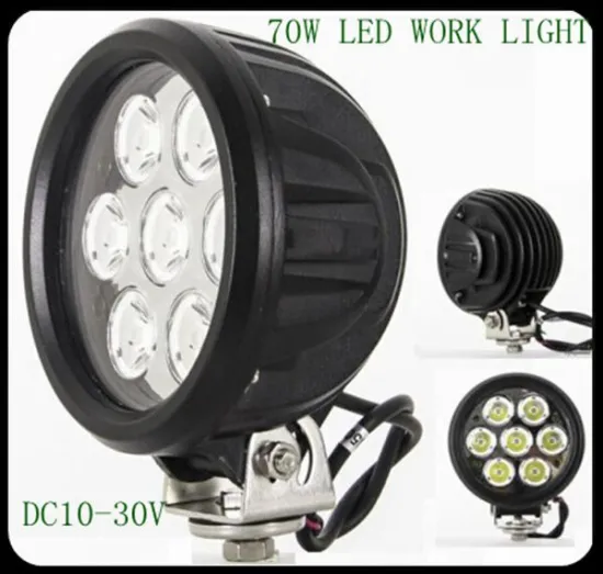 Newest model 10w high intensity c ree 70w led work light for all cars, 12V 24V led work bulb, 6 inch round led work light