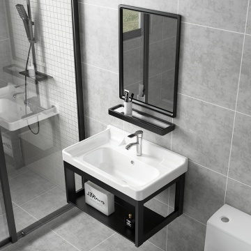 Rectangular Ceramic Basin Sink with Drain Cover for Bathroom Vanity