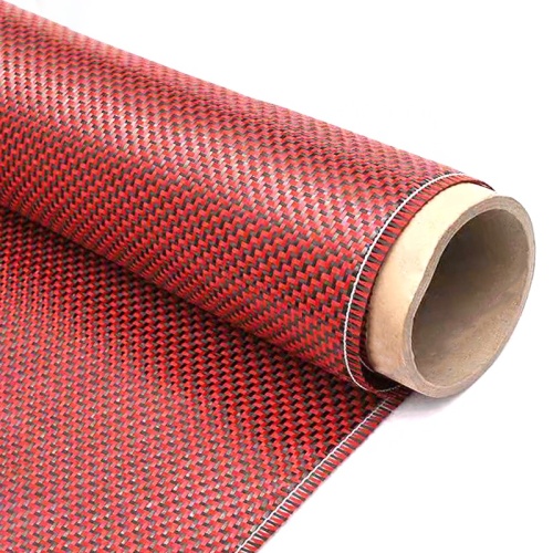 Tissu de fibre hybride en carbone rouge aramide rouge