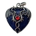 Lapis Lazuli Heart Antique Silver Double Dragon Stone Pendant (32x42mm) Keychain