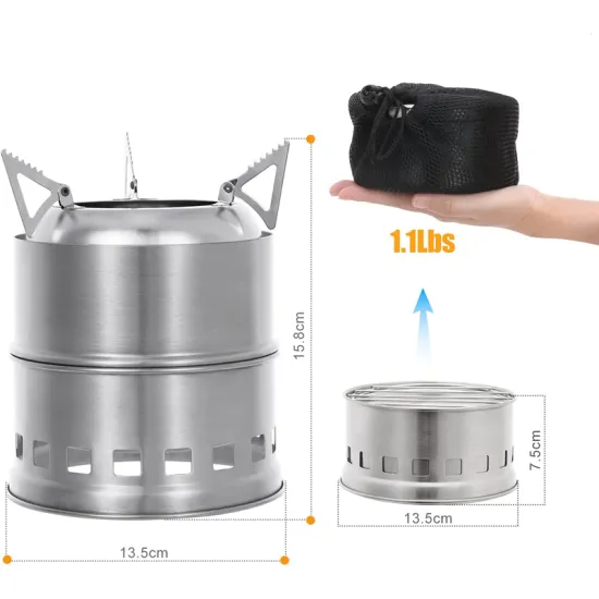 Portable Wood Burning Camp Stove Foldable Stainless Steel Firewood Stove with Charcoal Grill Easy to Clean for Camping
