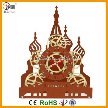 2016 new design art Metal Red big square clock clock with gears