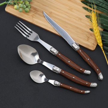 Gold Plated Stainless Steel 4 Piece Cutlery Set with Wood Handle