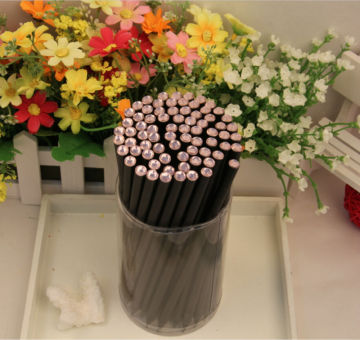 round black wooden HB pencil/crystal diamonds pencil/shine diamonds /50pc in pvc tube/kids gifts