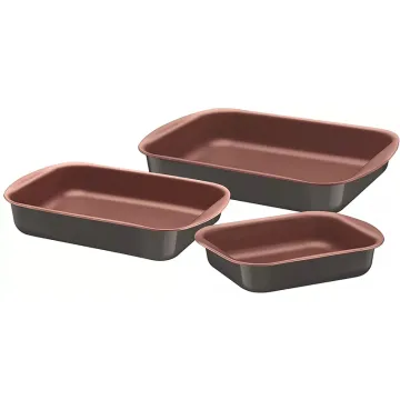 Rectangle Aluminum Nonstick Roaster Pan Set - 3pcs Square Baking Pans for Oven
