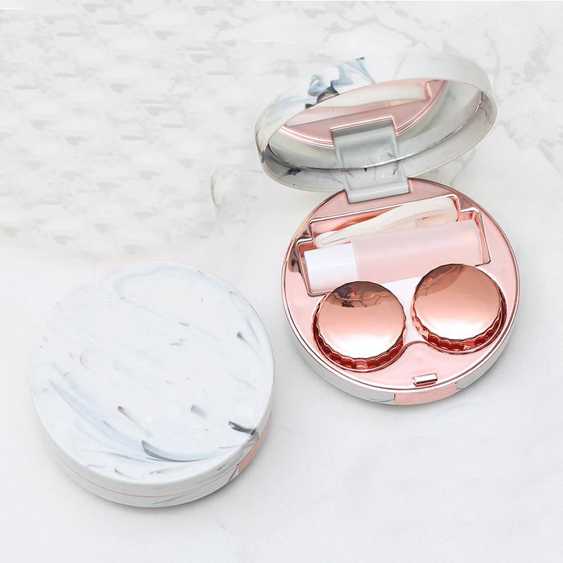 Marble Surface Contact Lenses Case With Mirror Travel Glasses Lenses Box For Eyes Care Kit Soaking Contact Lenses Eyewear