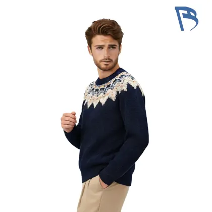 Navy Winter Fair Isle Jacquard Crewneck Sweater