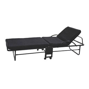 Metal folding bed with mattress and round steel pipe frame