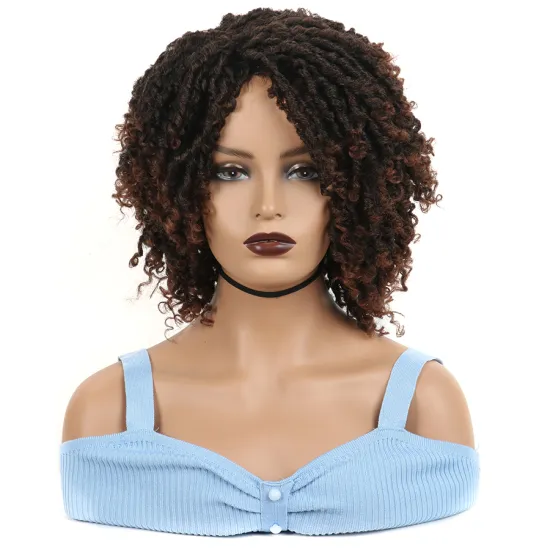 Wholesale Private Label Dreadlock Wig Braided Twist Short Curly Heat Resistant Fiber Synthetic Braids wig for Black Women