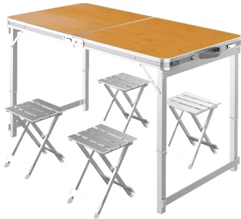 Outdoor Adjustable Foldable Aluminum Camping Table With 4 Chairs