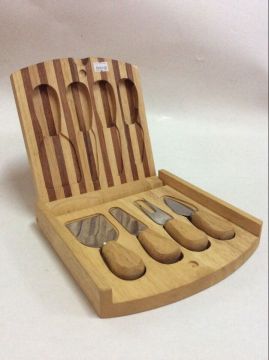 Rubber wood cheese box with cheese knives ,wooden cheese box,bamboo cheese box with knives set