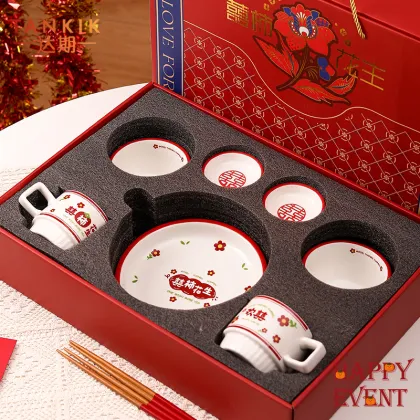 Sustainable Ceramic Tableware Set - Vintage Chinese Style 2-Person Dinnerware