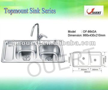 OF-8643A 2012 OUERT Newest Stainless Steel Double Bowl Kitchen Sink, SUS 304/201, Portable Sink