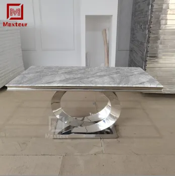 Silver Stainless Steel Base and Marble Top Dining Table Set with 6 Chairs
