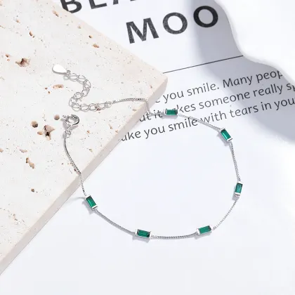 S925 Sterling Silver Green Square Diamond Simple Bracelet