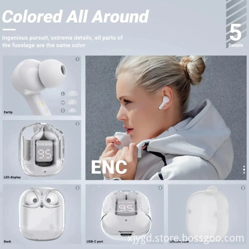 BT30 Transparent Digital TWS Bluetooth Headphones with Heavy Bass and Copper Ring Horn