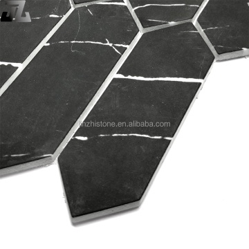 Long Hexagon Black Marquina Stone Mosaic Tile for Kitchen Bathroom Backsplash