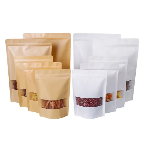 stand up ziplock food packaging kraft paper bag
