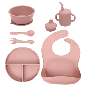 Baby Food Grade Silicone 15-Piece Feeding Set: Plate, Bowl, Cup & Saliva Pocket