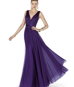 2015 Vestido De Festa  Longo Robe De Soiree Fashionable Elegant Beaded Tulle Long Evening Gown Prom Party Dresses