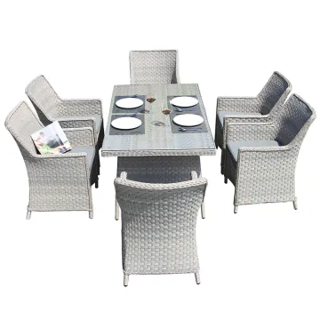 Rectangular Garden Rattan Wicker Dining Set with Table and 6 Chairs