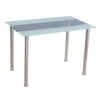Dining table, tempered glass with sand top, steel with chromed legs
