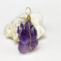 Amethyst original stone pendant necklace steel wire winding natural irregular aura Healing Crystal Necklace gem quartz jewelry s