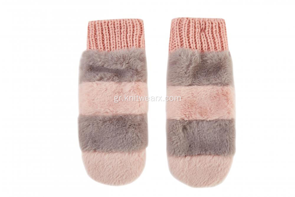 Γυναικεία Γάντια από Πλεκτό Faux Fur Strip Strip