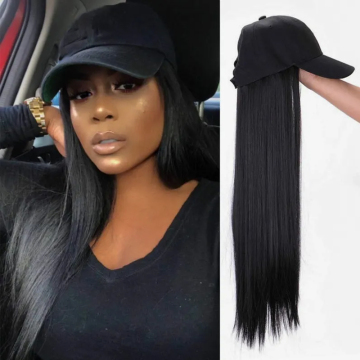 24-inch Women's Wig Hat: A Blend of Human Hair Feel and Synthetic Durability - Long Straight Style with Hair Extensions
