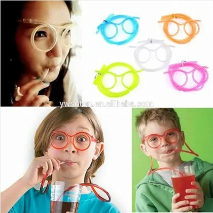 Crazy Novelty Design Toys Funny Kids Plastic DIY Drinking Straw Glasses Paja