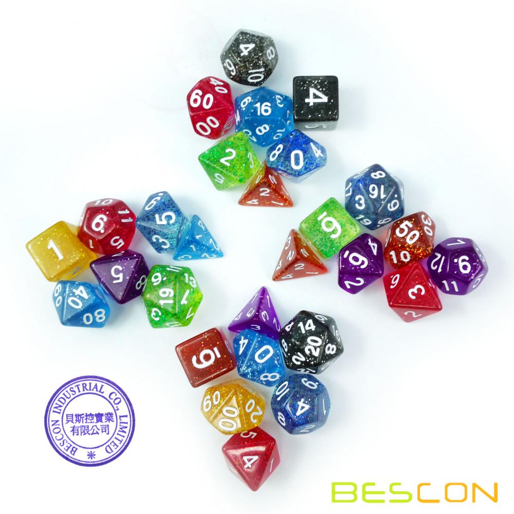 Bescon 120pcs Treasure Set, paquete de dados de RPG aleatoriamente mezclados de 120; Mezcla de dados poliédricos de brillo de arco iris, gema, Swirly, estilos de piedra
