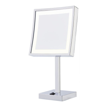 Lighted square makeup mirror