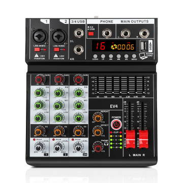 XTUGA EV4 USB 4-Channel Mini Audio Mixer with 16 DSP Effects for Karaoke and Recording
