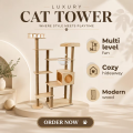 Luxury Eco-Friendly Cat Tree Tower Large Indoor Cat Scratcher Multi-Level Climbing House Modern Design Solid Wood Carton
