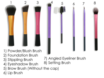8pcs Long Metal 3 Colors Cosmetic Brush Set 