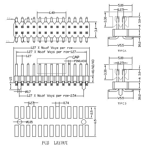 1.27 mm Pin Header Dual Row SMT