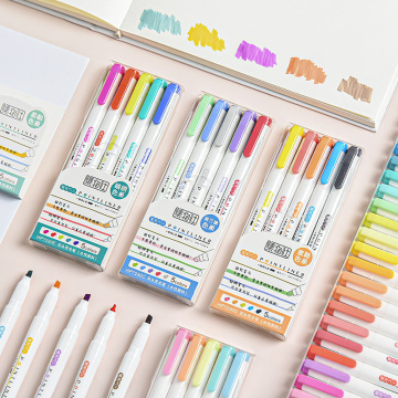 Double-Head Color Highlighter Marker Pen Set with Brush Tip for Students