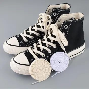 Cotton Flat Shoelaces for Classic Sneakers - White, Black, Beige