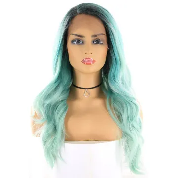 Lace Front Synthetic Hair Wigs For Black Women Dark Root Ombre Green Color Long Wavy Lace Frontal Wig Middle Free Part wigs