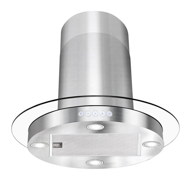 Island Mount Stainless Steel Icircle Cooker Hood Tempered Glass Kitchen Vent Range Hood with Push Buttons