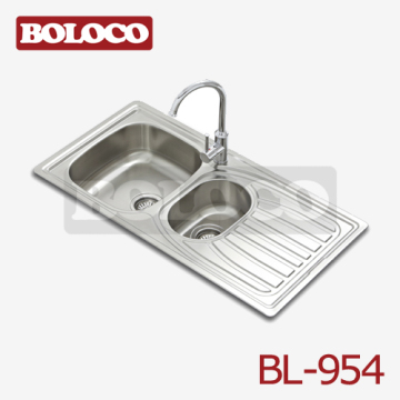 Eropah tengah Ba selesai dua mangkuk tunggal pengetus pinggan mangkuk satu bahagian segi empat tepat/square Sink dapur # 304 Bl-954