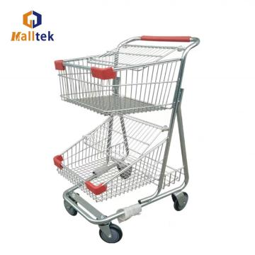 Store Two Layers Metal Shopping Basket Trolley