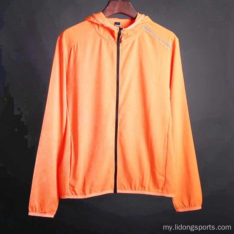 ပါးလွှာသော zip zip polyester အမျိုးသားများအားကစား windbreaker ဂျာကင်အင်္ကျီ