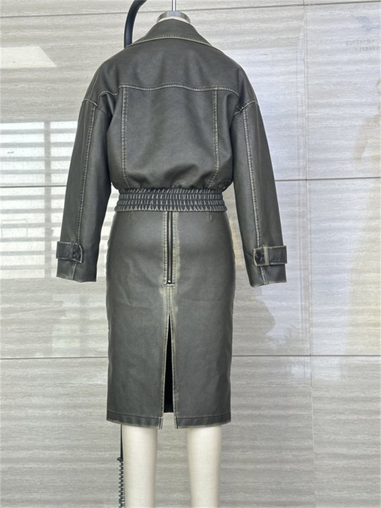 Washed PU MOTOR Jacket And Dress For Women