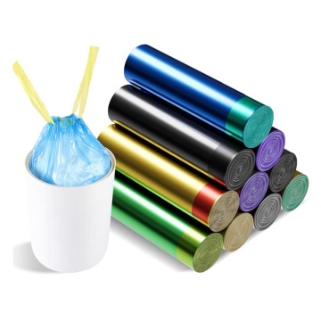 Meerkleurige prullenbakzakken van hoge kwaliteit: levendige, wegwerpbare plastic vuilniszakken met trekkoord sluiting