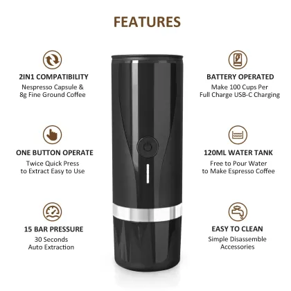 Portable Handheld Travel Espresso Coffee Machine for Office, Travel, Camping