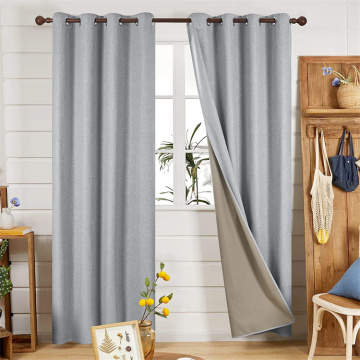Textured Linen Curtain With Fire Retardant Total Blackout Window Curtains for The Living Room Bed Room