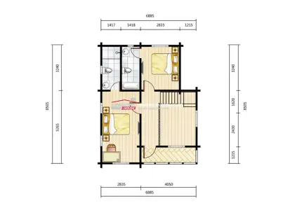 Prefabricated 2-floor 3-bedroom Wooden House Log House