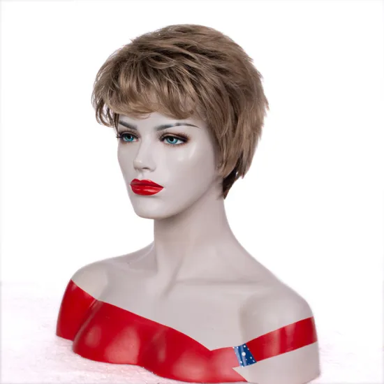 Cheap Wholesale Short Brown Wigs For Whight Women Fluffy Layered Synthetic Hair Wigs With Bangs 9 inches