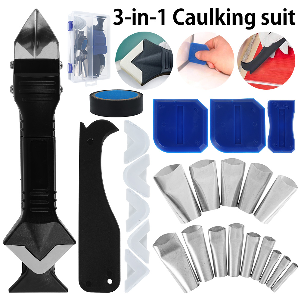 27Pcs Caulking Tool Kit Caulking Finisher Caulk Nozzle Applicator Silicone Sealant Finishing Tool Grout Scraper Caulk Remover